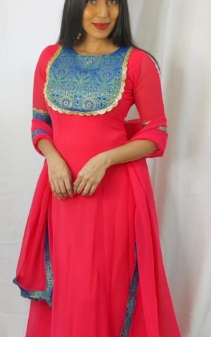 Solid maxi dress with banarasi patch details - SALE, Maxi Dress, Accessories