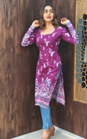 Cotton Full sleeves Kurti purple - Kurtis