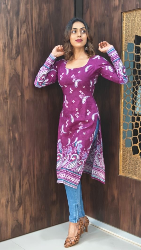Cotton Full sleeves Kurti purple - Kurtis