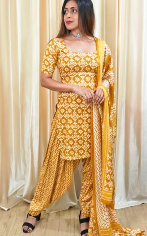 Pure Rayon Cotton Set Mustard - Suits
