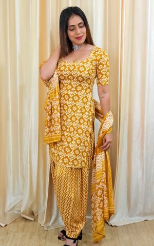 Pure Rayon Cotton Set Mustard - Suits