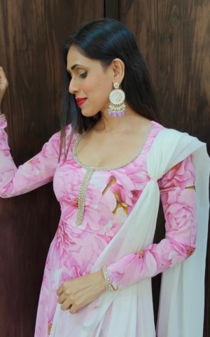 Dreamy Floral Anarkali Pink