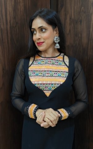Black Kurti With Multicoloured Detailing