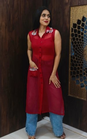 Maroon See Through kurti